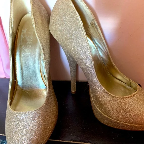 Forever 21 Shoes Forever Super High Heels With Gold Glitter